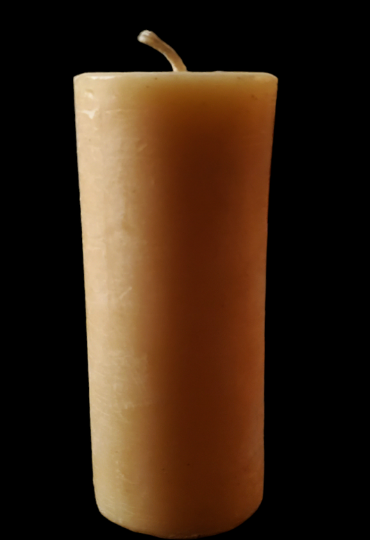 5 inch by 2 inch pillar candle with options of every colour, beeswax or paraffin, hemp or cotton wick
